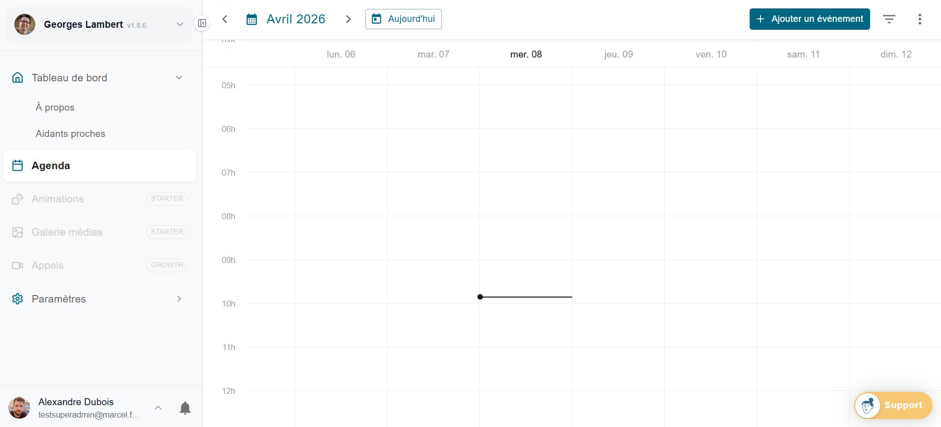 Vue agenda semaine dans l'application Marcel pour aidants